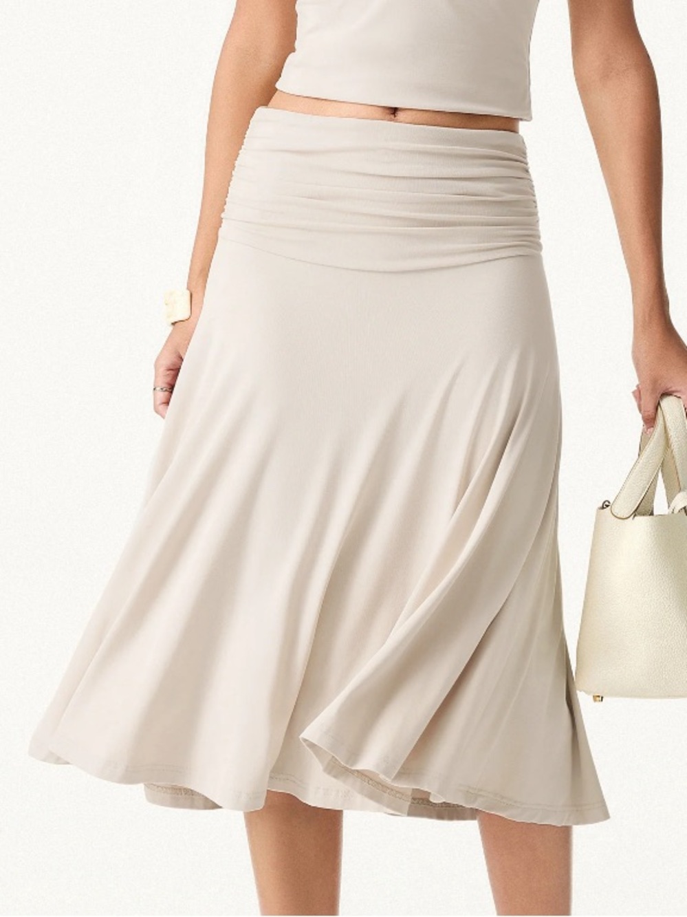 NWT Women's Cream A-Line Midi Skirt SU09